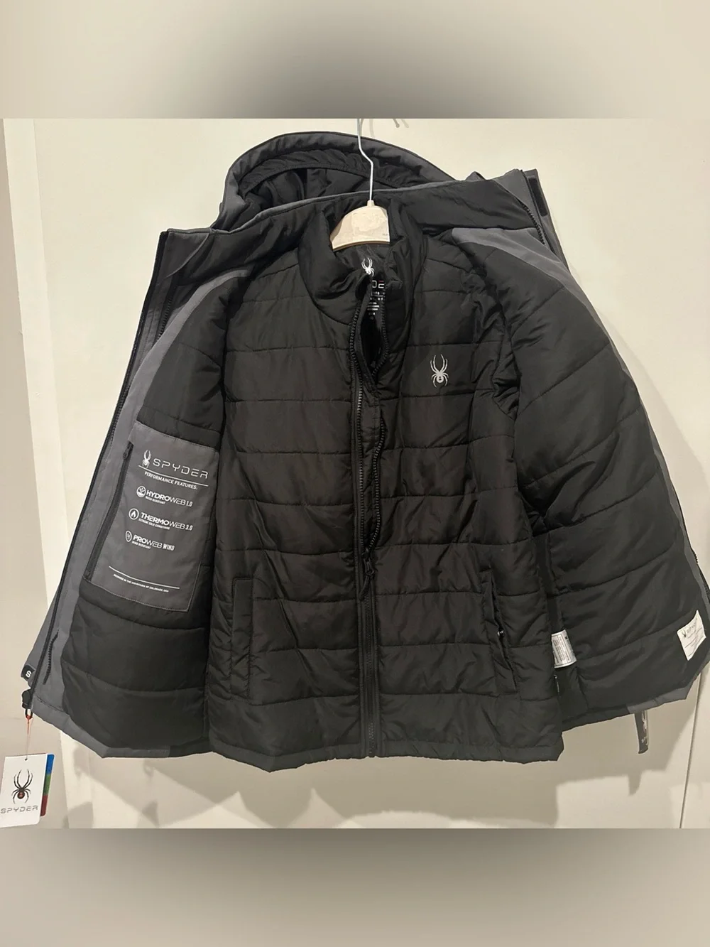 Spyder Boys 3-in-1 Systems Jacket Parka Detachable Hood Black Grey New M (10/12)